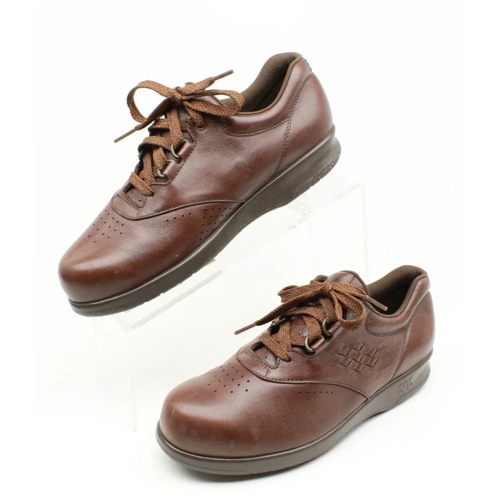 SAS Free Time Walking Shoes Sneakers Womens Size‎ 7.5 N Brown Leather NO INSOLES
